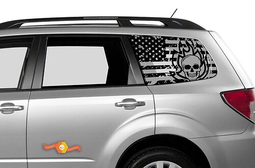 Suba Ascent Forester finestrino laterale bandiera americana teschio distrutto fiamma decalcomania
