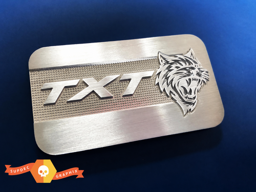 SRT Supercharger Style Brushed Aluminum Custom TXT Cat — Emblema (universale)