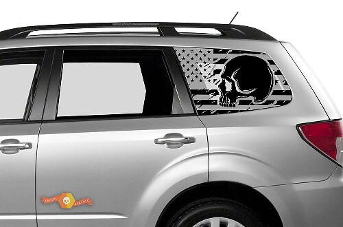 Suba Ascent Forester Hardtop USA Flag Mountains Skull distrutto parabrezza adesivo decalcomania JKU JLU 2007-2019 o Tacoma 4Runner Tundra Dodge Challenger Charger Wrangler Rubicon - 107
