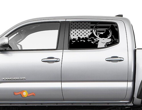 Adesivo per finestrino laterale distrutto con bandiera americana della foresta alce per Toyota Tacoma 4Runner Tundra
