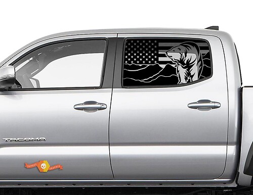 Toyota Tacoma 4Runner Tundra finestrino laterale bandiera USA montagne orso decalcomanie adesivi
