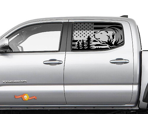 Kit di decalcomanie in vinile per finestrino laterale posteriore Bear Forest con bandiera USA per Toyota Tacoma