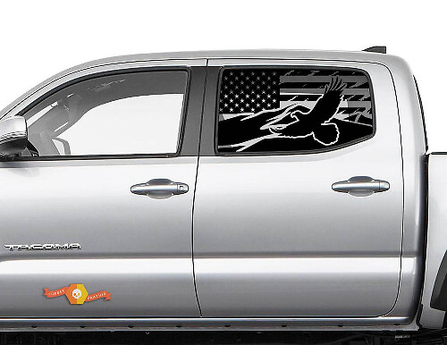 Kit di decalcomanie in vinile per finestrino laterale posteriore con aquila sulla montagna e bandiera USA per Toyota Tacoma