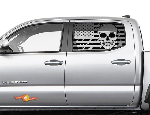 Decalcomanie per finestrini laterali con teschio con bandiera americana per Toyota Tacoma 4Runner Tundra
