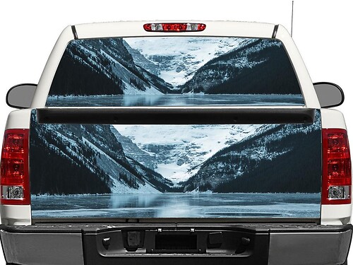 Adesivo in vinile per finestrino posteriore o portellone con paesaggio montano innevato per pick-up e SUV