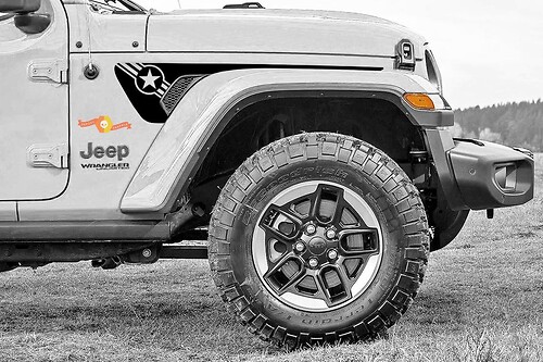 Jeep Gladiator Wrangler JL JLU Gravity Army Star USA Style Extended Fender Vent Blackout Vinile adesivo decalcomania
