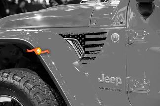 Coppia di Jeep Gladiator Side JT Wrangler JL JLU Gravity Destroyed Flag USA Style Fender Vent Blackout Vinyl decal sticker Kit grafico per 2018-2021
