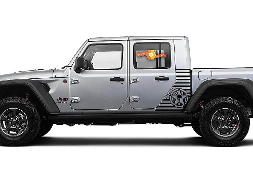 Adesivo in Vinile Laterale con Grafica Teschio con Bandiera USA e Stella Militare per Jeep Gladiator