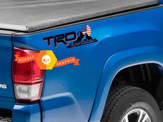 Coppia di TRD Off Road Mountains USA Flag Sunset Style Bed Side Vinyl Stickers Decal Toyota Tacoma Tundra FJ Cruiser
