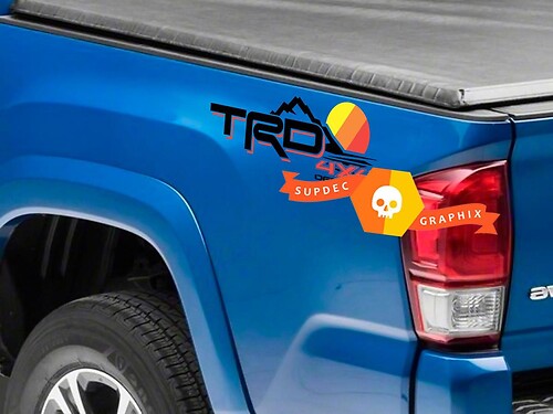 Coppia di TRD 4x4 Off Road Mountains Line Vintage Old Style Sunset Line Style Bed Side Vinyl Stickers Decal Toyota Tacoma Tundra FJ Cruiser
