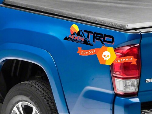 Adesivi in Vinile con Logo Tramonto Vintage TRD Mountains per Fiancate Letto Toyota Tacoma Tundra FJ Cruiser