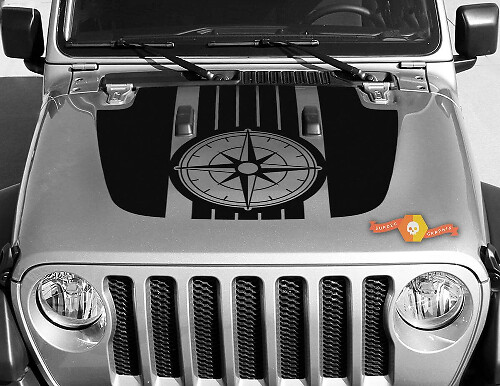 Kit Adesivi in Vinile per Cappuccio con Bussola Militare per Jeep Wrangler e Gladiator