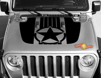 Jeep Gladiator JT Wrangler Military Star stripes JL JLU Hood style Adesivo decalcomania in vinile Kit grafico per 2018-2021
