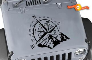 Jeep Wrangler Mountain Compass Fustellato Decal Blackout Cappuccio Vinile Qualsiasi Colori Adesivo JK LJ TJ
