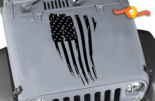 Adesivo in vinile con bandiera USA distrutta per cofano Jeep Wrangler