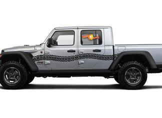 Jeep Gladiator Side JT Extra Large Curved Tire Tracks Style Adesivo decalcomania in vinile Kit grafico per 2018-2021
