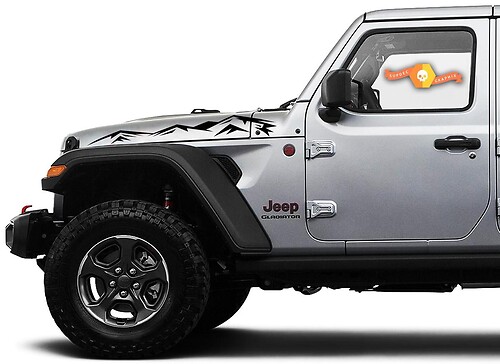 Coppia di Jeep Wrangler Gladiator JT JL JLU Rubicon Hood Mountains Vinile Adesivo Decalcomania Kit grafico per il 2018-2021 per entrambi i lati
