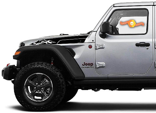 Coppia di Adesivi Laterali in Vinile per Cofano Montagna per Jeep Wrangler & Gladiator