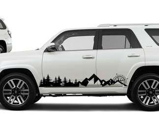 Side Mountains Trees and Compass travel Vinyl Sticker Decal adatto per Toyota 4Runner 16-18 adatto a TRD
