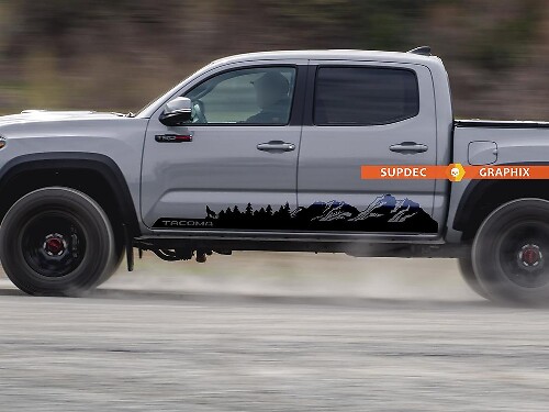 Adesivo in vinile laterale Montagne, Alberi e Lupo per Toyota Tacoma