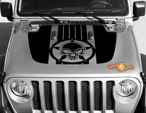 Adesivo in Vinile per Cofano con Teschio, Stelle e Strisce per Jeep Wrangler JL JLU e Gladiator JT