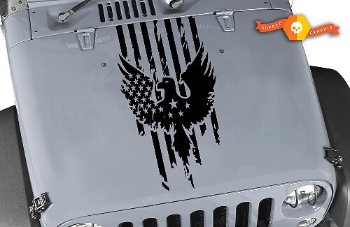 Adesivo in vinile con cappuccio e aquila della bandiera americana usurata per Jeep Wrangler