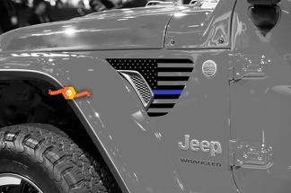 Coppia di Jeep Wrangler 2018 JLU Jeep Fender USA Flag Blue Line Vinyl Decal Graphic per 2018-2021

