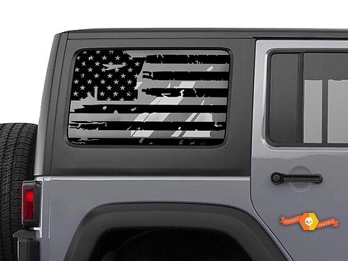 Jeep Wrangler Jk & JL Distressed stracciato bandiera americana finestra Hardtop Set vinile adesivo decalcomania 2007-2019
