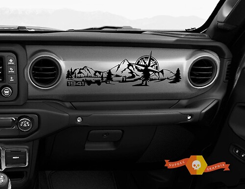 Jeep JL JLU Gladiator Wrangler Dashboard Mountain 1941 Willys con bussola scena adesivo in vinile
