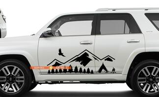 Porta laterale Montagne Alberi e campo da viaggio Decalcomania in vinile adatta per Toyota TRD PRO Tacoma 4Runner Tundra
