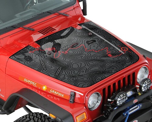 Adesivo in Vinile per Cofano con Percorso Avventura Mappa Topografica per Jeep Wrangler