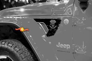 Jeep Wrangler JL JLU JT Jolly Roger Pirate Flag V1 Fender Vent Decal per 2018-2021
