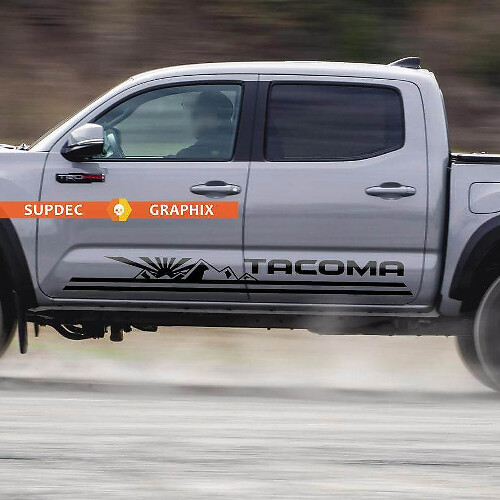 Kit di Adesivi in Vinile con Striscia Laterale Sole che Sorgere sulle Montagne per Toyota Tacoma
