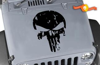 Decalcomania per cappuccio per Jeep Wrangler Distressed Punisher Skull Vinyl Blackout Decal
