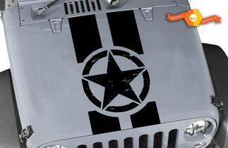 Distressed Oscar Mike Military Star Jeep Black Out Hood Set di decalcomanie in vinile
