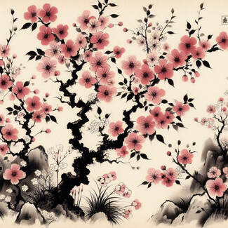 Pittura tradizionale giapponese sumie di adesivo decalcomania stampa sakura
 1