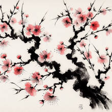 Pittura tradizionale giapponese sumie di adesivo decalcomania stampa sakura
 2