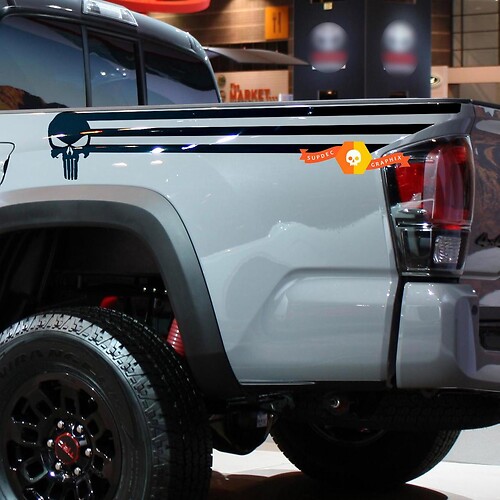 PUNISHER Adesivi in ​​vinile con strisce laterali Decal adatta per Tacoma 2013 - 2020 o Tundra 2013 - 2020

