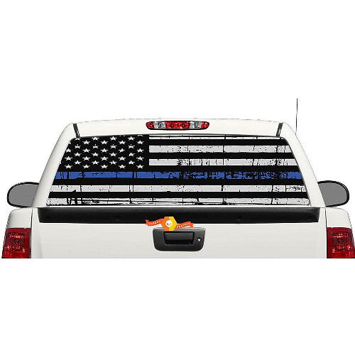 Adesivo in Vinile per Finestrino Posteriore o Portellone con Bandiera USA Linea Blu per Pick-up e SUV