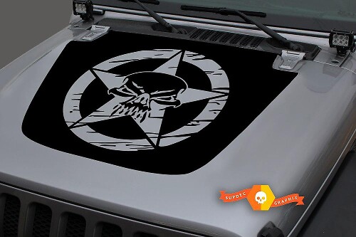 Adesivo in Vinile Cofano con Teschio Militare Star Distrutto per Jeep Wrangler e Gladiator