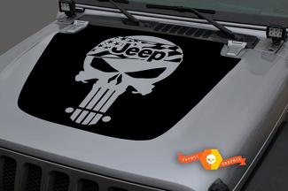Jeep 2018-2021 Gladiatore JT Wrangler JL JLU Cappuccio cranio punitore bandiera usa Decalcomania in vinile Grafica adesiva
