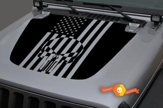 Jeep 2018-2021 Gladiator JT Wrangler JL JLU Hood Punisher Skull bandiera USA decalcomania in vinile adesivo grafico
