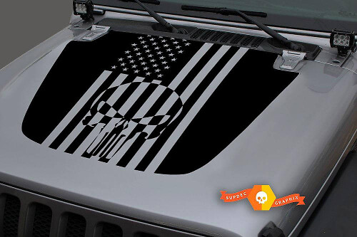Adesivo in vinile con teschio Punisher e bandiera USA per cofano Jeep Wrangler e Gladiator