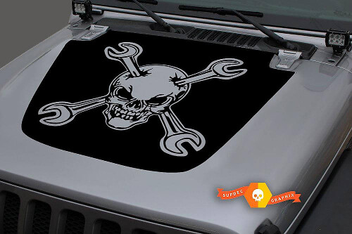 Adesivo in vinile per cofano Teschio e Chiavi incrociate per Jeep Wrangler JL JLU e Gladiator JT