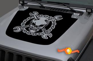 Jeep 2018-2021 Gladiator Wrangler JL JLU JT Cappuccio teschio e ossa incrociate simbolo Catena Tardo Medioevo Vinile Decal Adesivo Grafica
