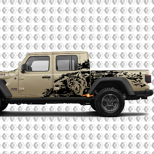 Adesivo in vinile stile Wild Hell Cat Splash Grunge per il fianco del Jeep Gladiator