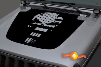 Jeep 2018-2021 Gladiator Wrangler JL JLU JT Hood Skull Punisher Army Star US USA Flag Distrutto Vinyl Decal Sticker Graphic
