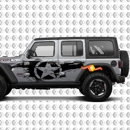 Kit di Adesivi Laterali in Vinile con Stella Usurata per Jeep Wrangler Unlimited JL
