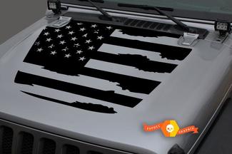 Jeep 2018 - 2021 Gladiator Wrangler JL JLU JT Hood US USA Flag distrutto squallido Vinyl Decal Sticker Graphic
