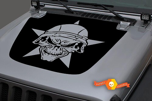Adesivo in Vinile Military Star Skull Blackout Nero per Jeep Wrangler & Gladiator